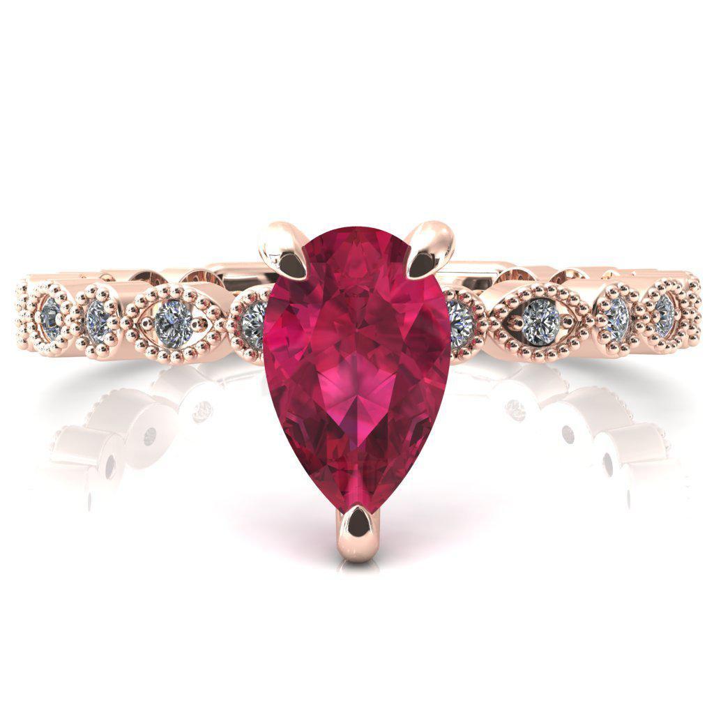 Lizette Pear Ruby 3 Claw Prong 3/4 Eternity Milgrain Diamond Shank Engagement Ring-FIRE & BRILLIANCE
