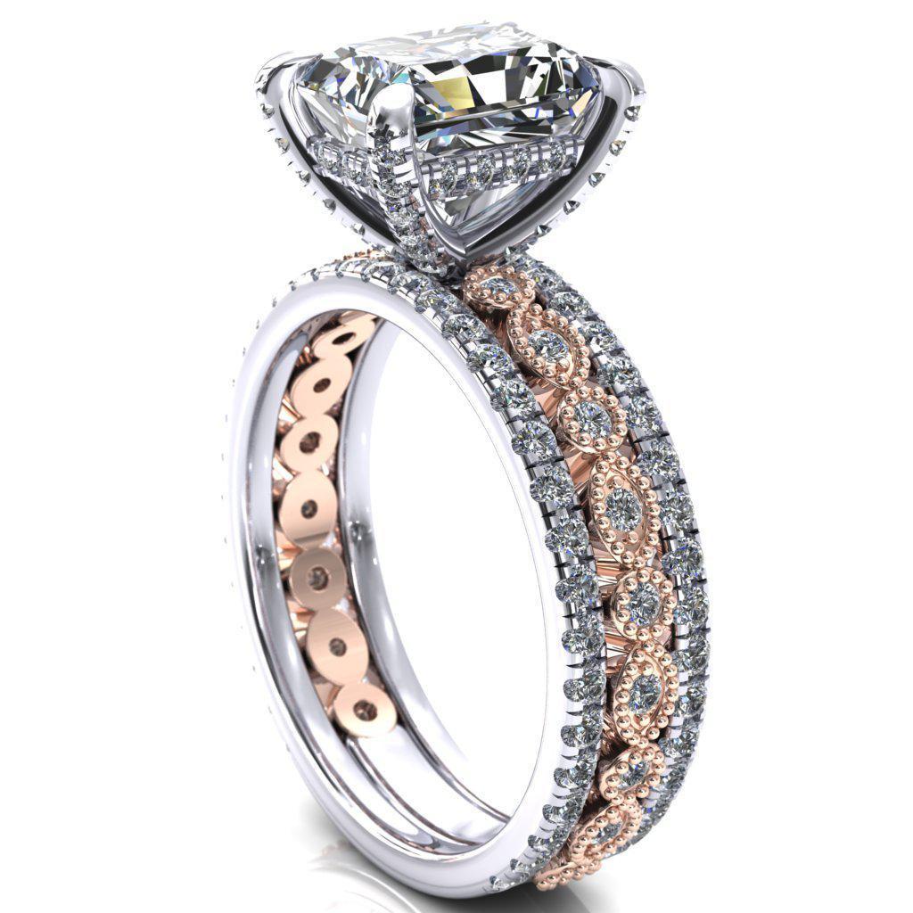 Lizette Radiant Moissanite 4 Claw Prong 3/4 Eternity Milgrain Diamond Shank Engagement Ring-FIRE & BRILLIANCE