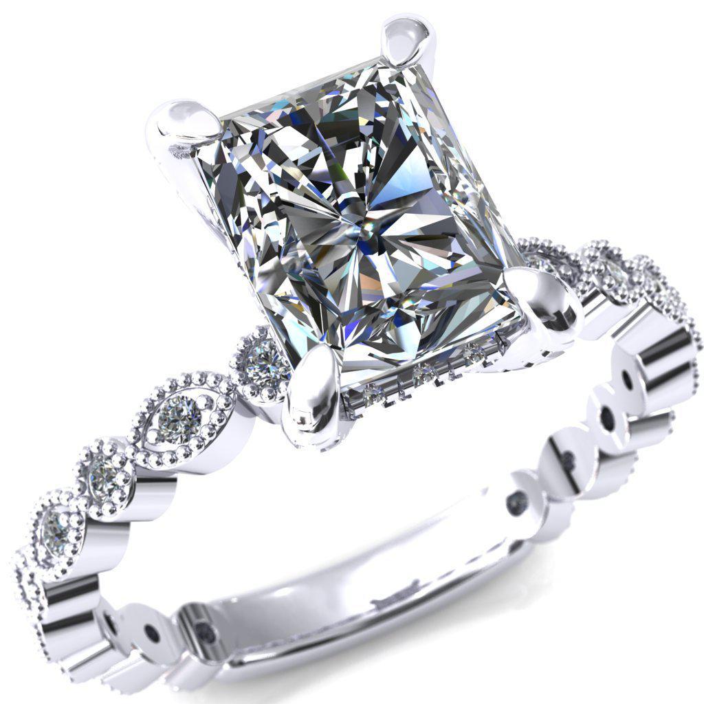 Lizette Radiant Moissanite 4 Claw Prong 3/4 Eternity Milgrain Diamond Shank Engagement Ring-FIRE & BRILLIANCE