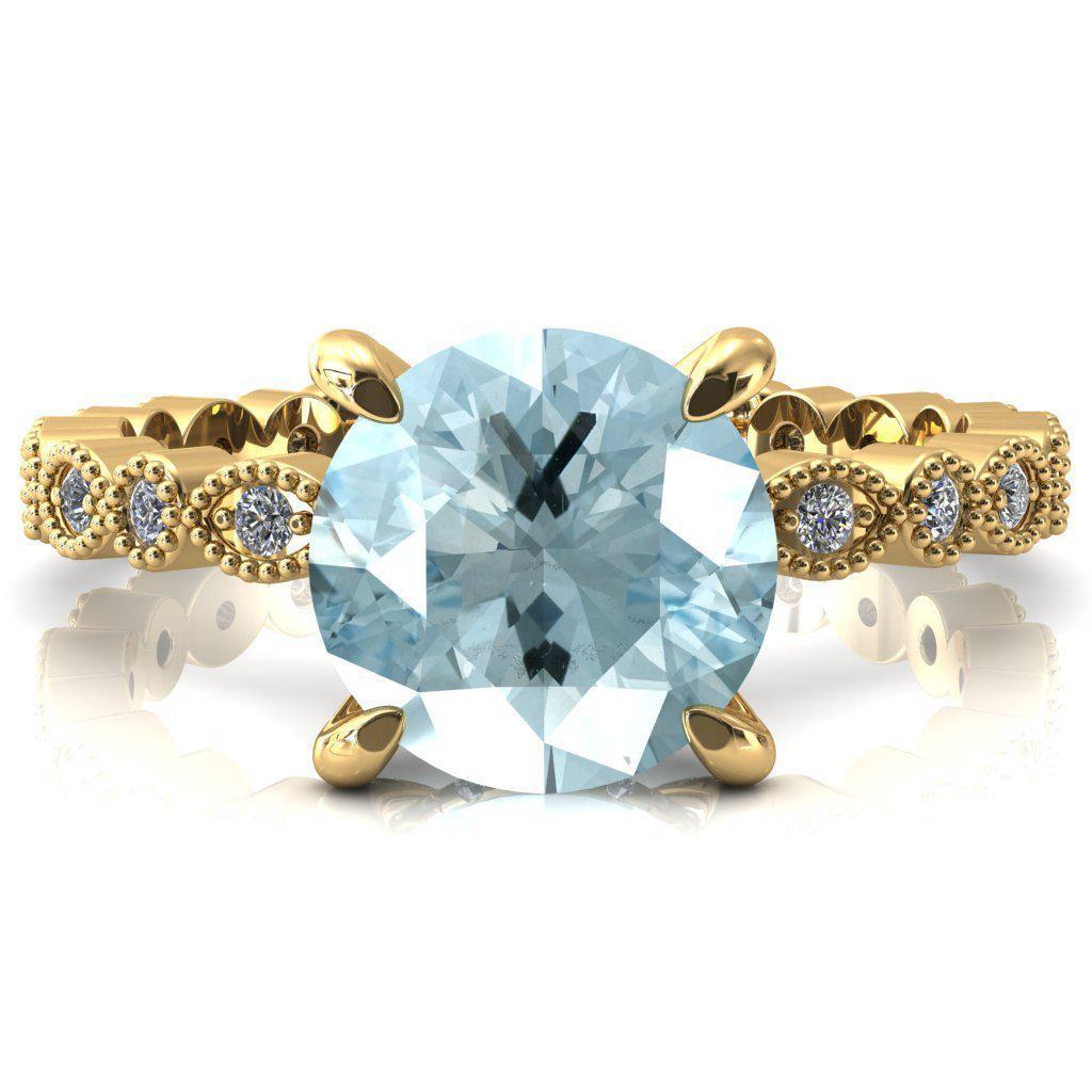 Lizette Round Aqua Blue Spinel 4 Claw Prong 3/4 Eternity Milgrain Diamond Shank Engagement Ring-FIRE & BRILLIANCE