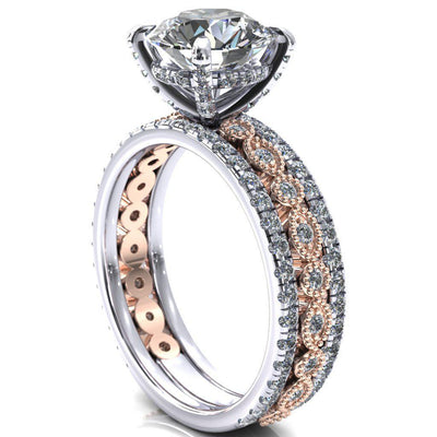 Lizette Round Moissanite 4 Claw Prong 3/4 Eternity Milgrain Diamond Shank Engagement Ring-FIRE & BRILLIANCE