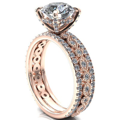 Lizette Round Moissanite 4 Claw Prong 3/4 Eternity Milgrain Diamond Shank Engagement Ring-FIRE & BRILLIANCE