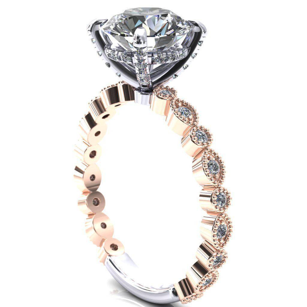 Lizette Round Moissanite 4 Claw Prong 3/4 Eternity Milgrain Diamond Shank Engagement Ring-FIRE & BRILLIANCE