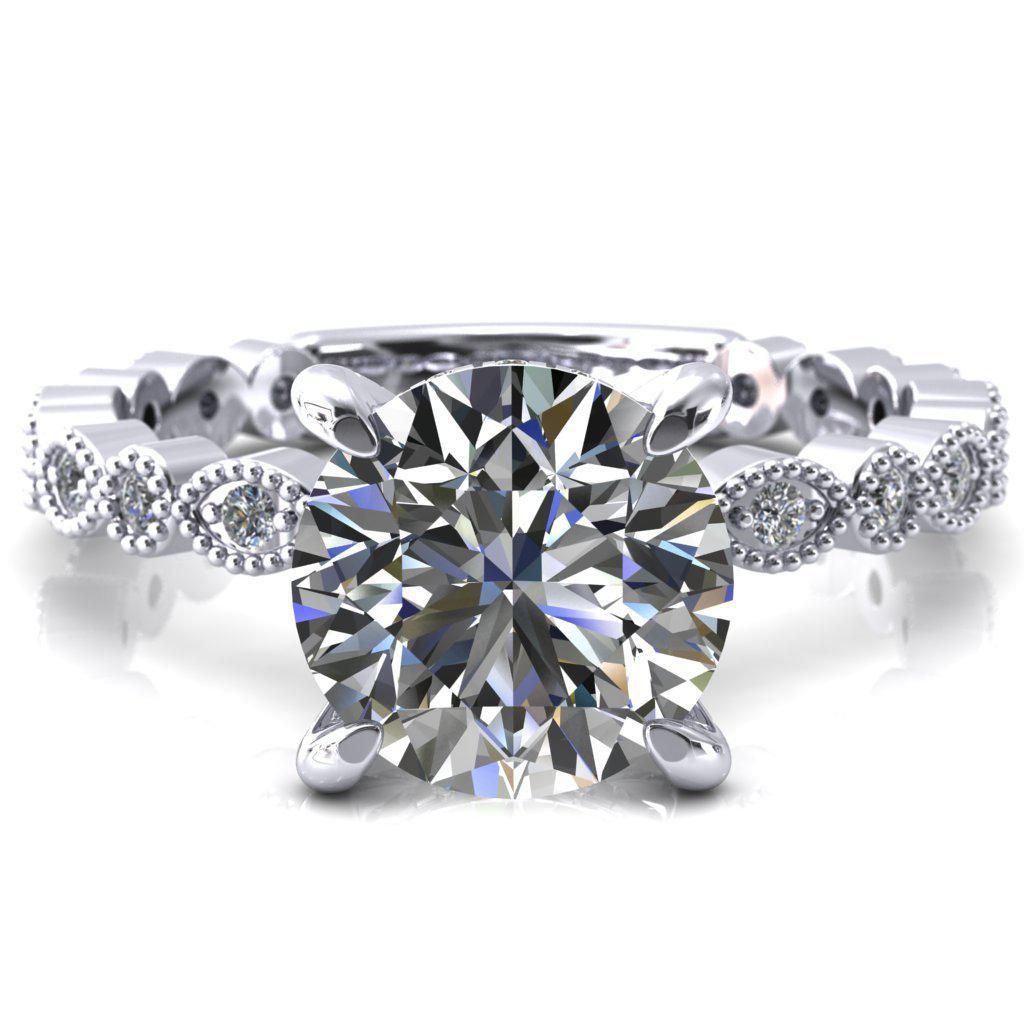 Lizette Round Moissanite 4 Claw Prong 3/4 Eternity Milgrain Diamond Shank Engagement Ring-FIRE & BRILLIANCE