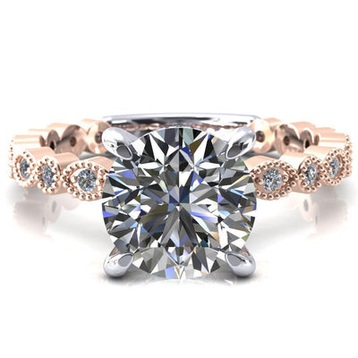 Lizette Round Moissanite 4 Claw Prong 3/4 Eternity Milgrain Diamond Shank Engagement Ring-FIRE & BRILLIANCE