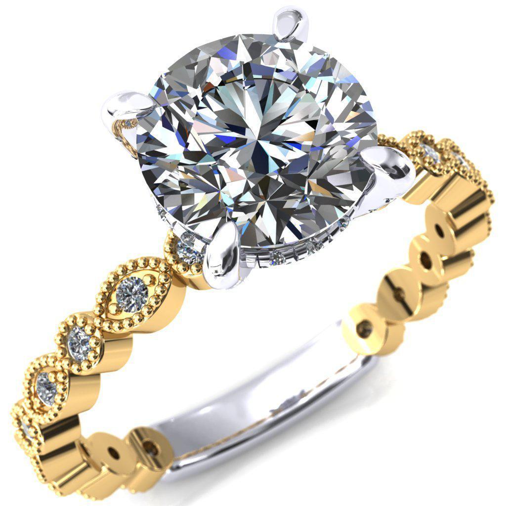 Lizette Round Moissanite 4 Claw Prong 3/4 Eternity Milgrain Diamond Shank Engagement Ring-FIRE & BRILLIANCE