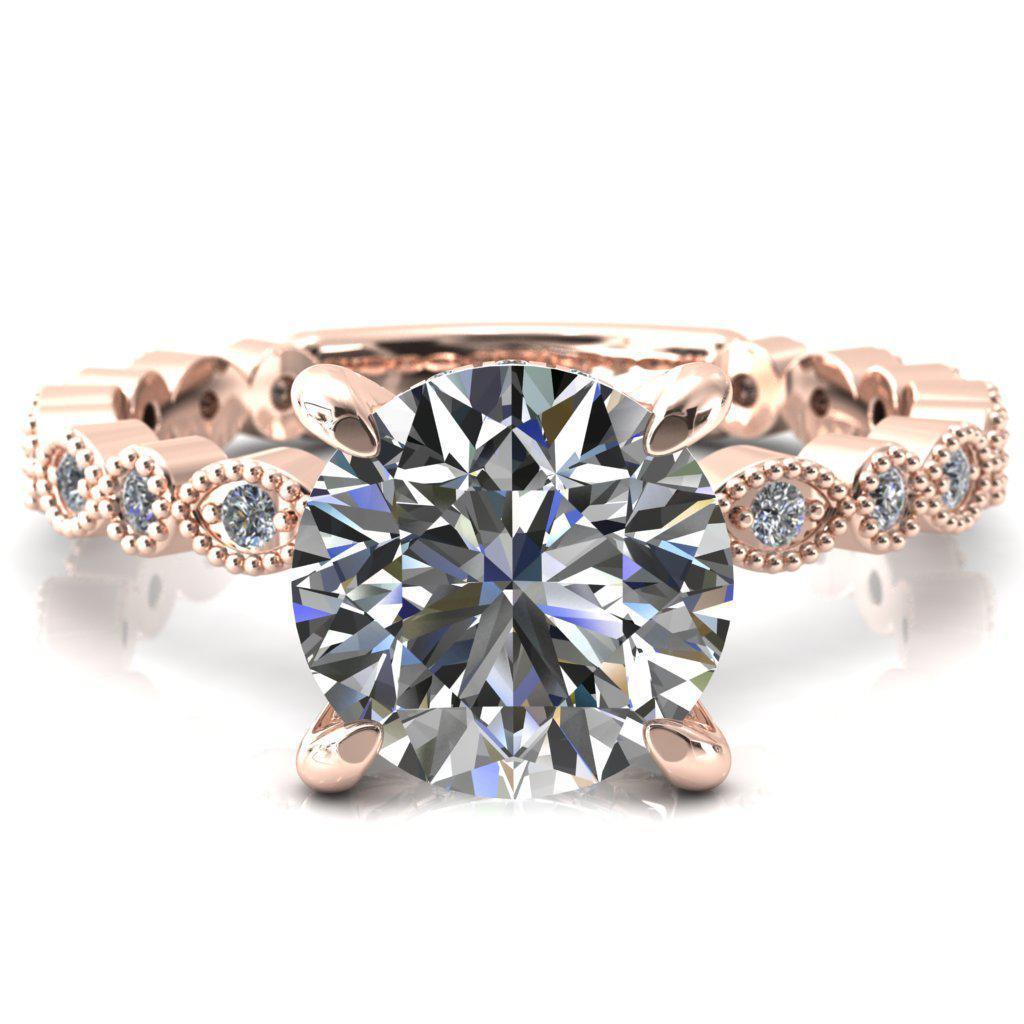 Lizette Round Moissanite 4 Claw Prong 3/4 Eternity Milgrain Diamond Shank Engagement Ring-FIRE & BRILLIANCE