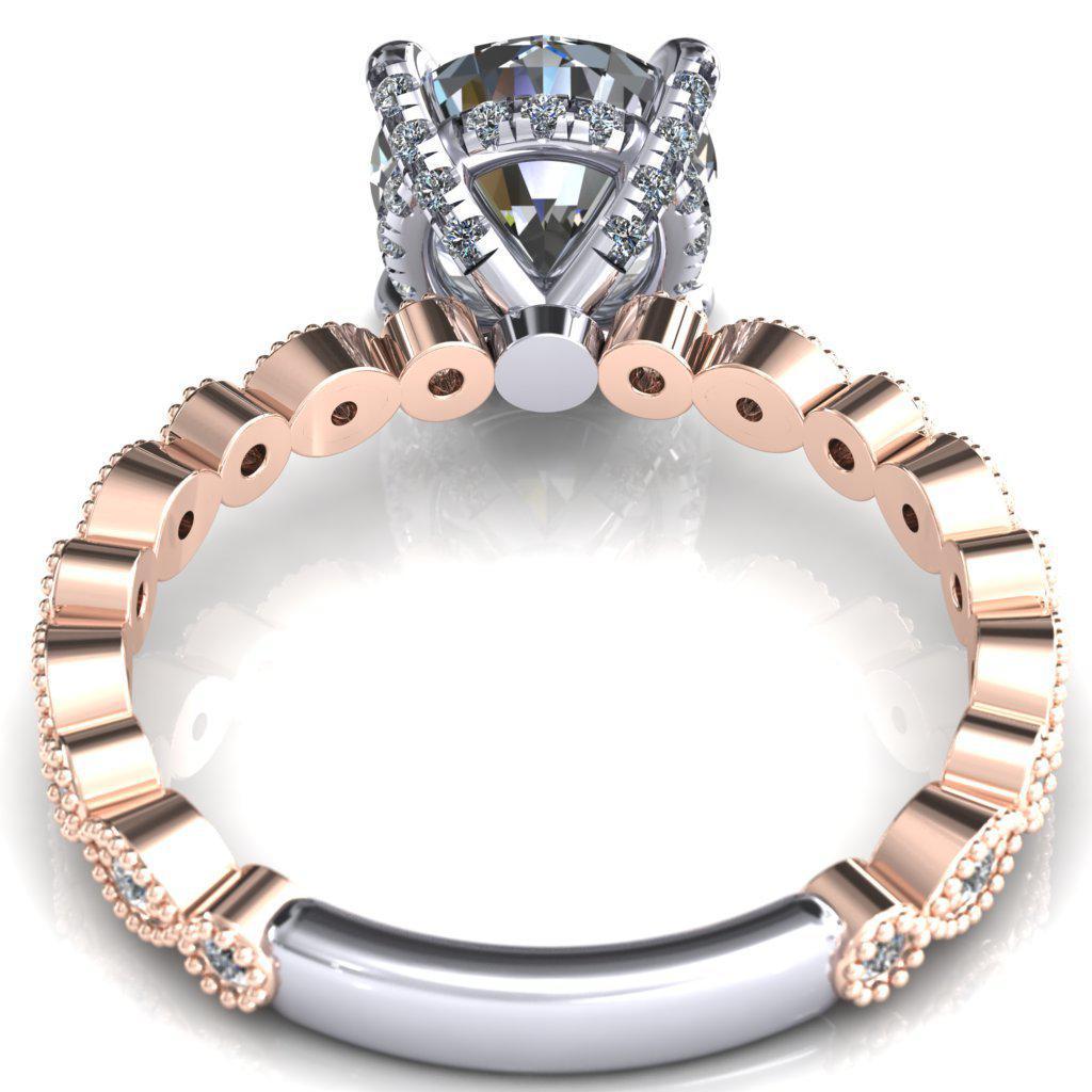 Lizette Round Moissanite 4 Claw Prong 3/4 Eternity Milgrain Diamond Shank Engagement Ring-FIRE & BRILLIANCE