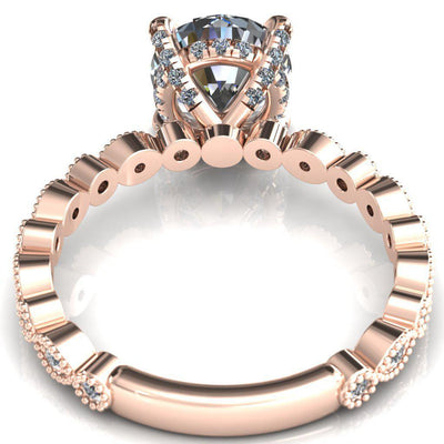 Lizette Round Moissanite 4 Claw Prong 3/4 Eternity Milgrain Diamond Shank Engagement Ring-FIRE & BRILLIANCE