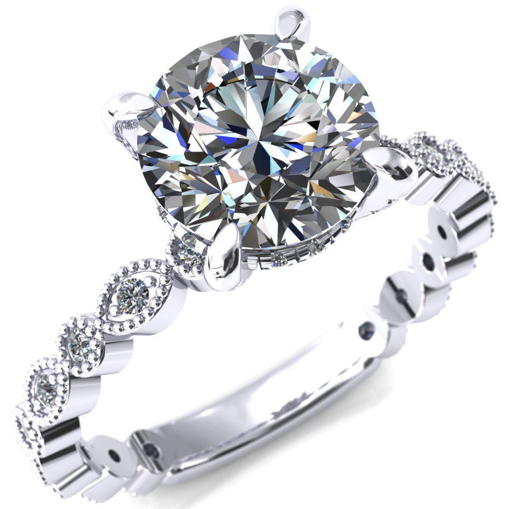 Lizette Round Moissanite 4 Claw Prong 3/4 Eternity Milgrain Diamond Shank Engagement Ring-FIRE & BRILLIANCE