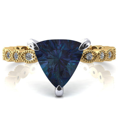 Lizette Trillion Alexandrite 3 Claw Prong 3/4 Eternity Milgrain Diamond Shank Engagement Ring-FIRE & BRILLIANCE
