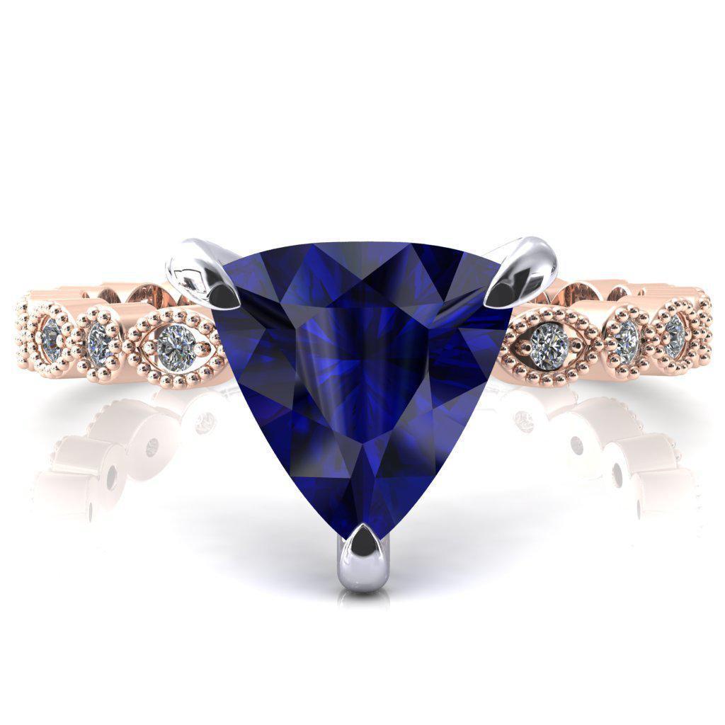 Lizette Trillion Blue Sapphire 3 Claw Prong 3/4 Eternity Milgrain Diamond Shank Engagement Ring-FIRE & BRILLIANCE