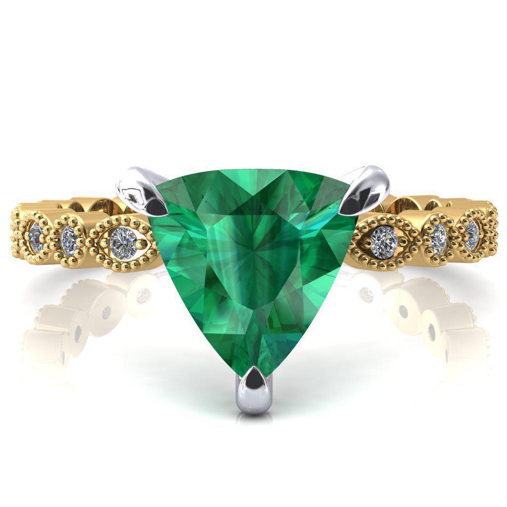 Lizette Trillion Emerald 3 Claw Prong 3/4 Eternity Milgrain Diamond Shank Engagement Ring-FIRE & BRILLIANCE