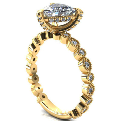 Lizette Trillion Moissanite 3 Claw Prong 3/4 Eternity Milgrain Diamond Shank Engagement Ring-FIRE & BRILLIANCE