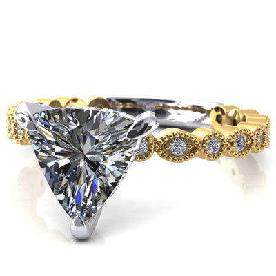 Lizette Trillion Moissanite 3 Claw Prong 3/4 Eternity Milgrain Diamond Shank Engagement Ring-FIRE & BRILLIANCE