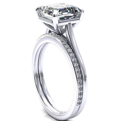 Lizzy Asscher Moissanite 4 Claw Prong Cathedral Engagement Ring-Custom-Made Jewelry-Fire & Brilliance ®
