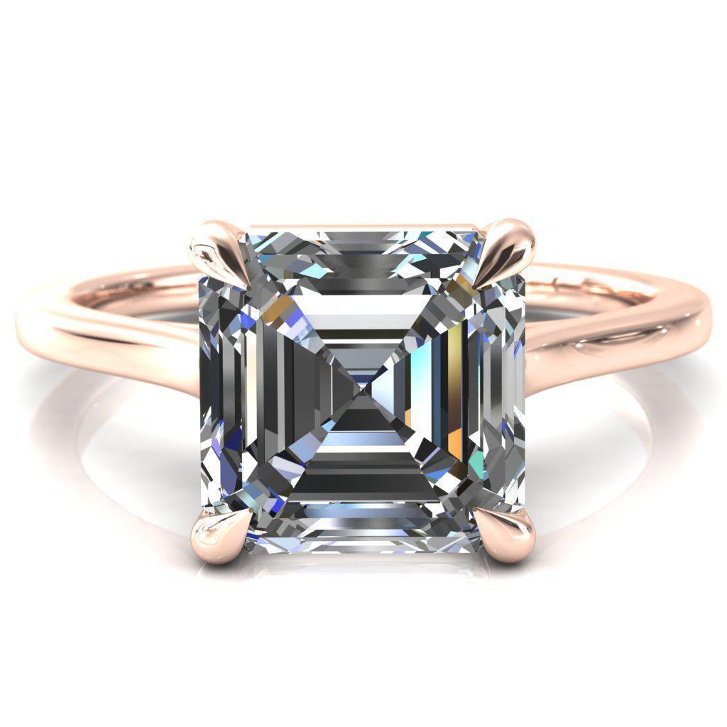 Lizzy Asscher Moissanite 4 Claw Prong Cathedral Engagement Ring-Custom-Made Jewelry-Fire & Brilliance ®