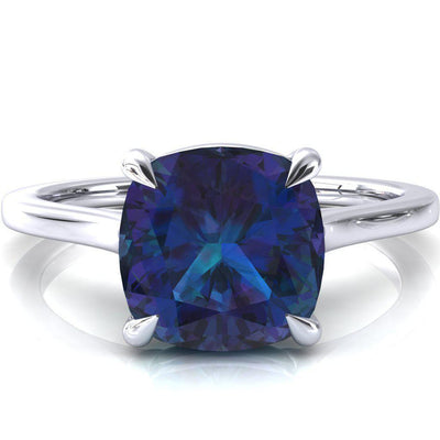 Lizzy Cushion Alexandrite 4 Claw Prong Cathedral Engagement Ring-FIRE & BRILLIANCE
