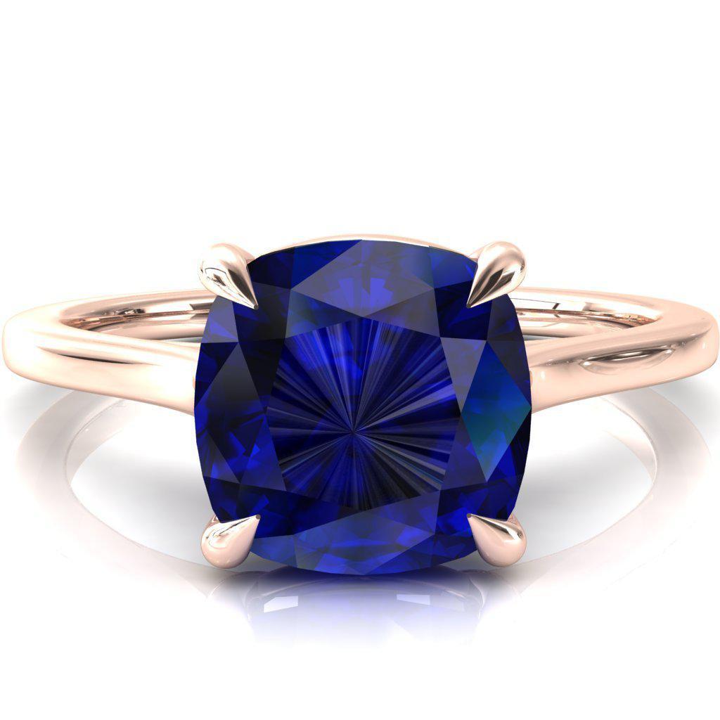 Lizzy Cushion Blue Sapphire 4 Claw Prong Cathedral Engagement Ring-FIRE & BRILLIANCE