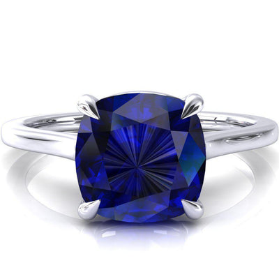 Lizzy Cushion Blue Sapphire 4 Claw Prong Cathedral Engagement Ring-FIRE & BRILLIANCE