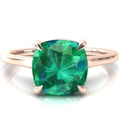 Lizzy Cushion Emerald 4 Claw Prong Cathedral Engagement Ring-FIRE & BRILLIANCE