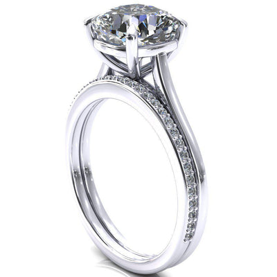 Lizzy Cushion Moissanite 4 Claw Prong Cathedral Engagement Ring-Custom-Made Jewelry-Fire & Brilliance ®
