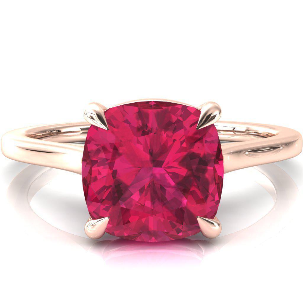 Lizzy Cushion Ruby 4 Claw Prong Cathedral Engagement Ring-FIRE & BRILLIANCE