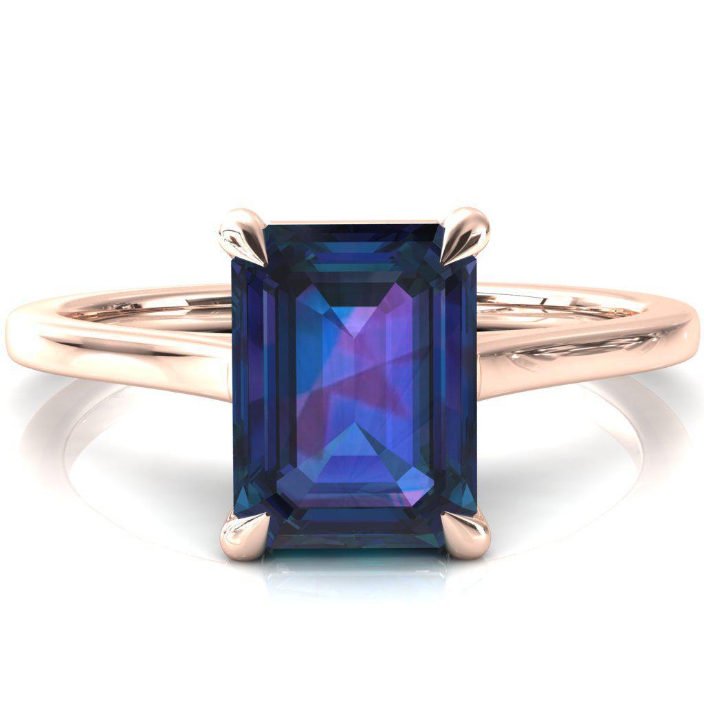Lizzy Emerald Alexandrite 4 Claw Prong Cathedral Engagement Ring-FIRE & BRILLIANCE