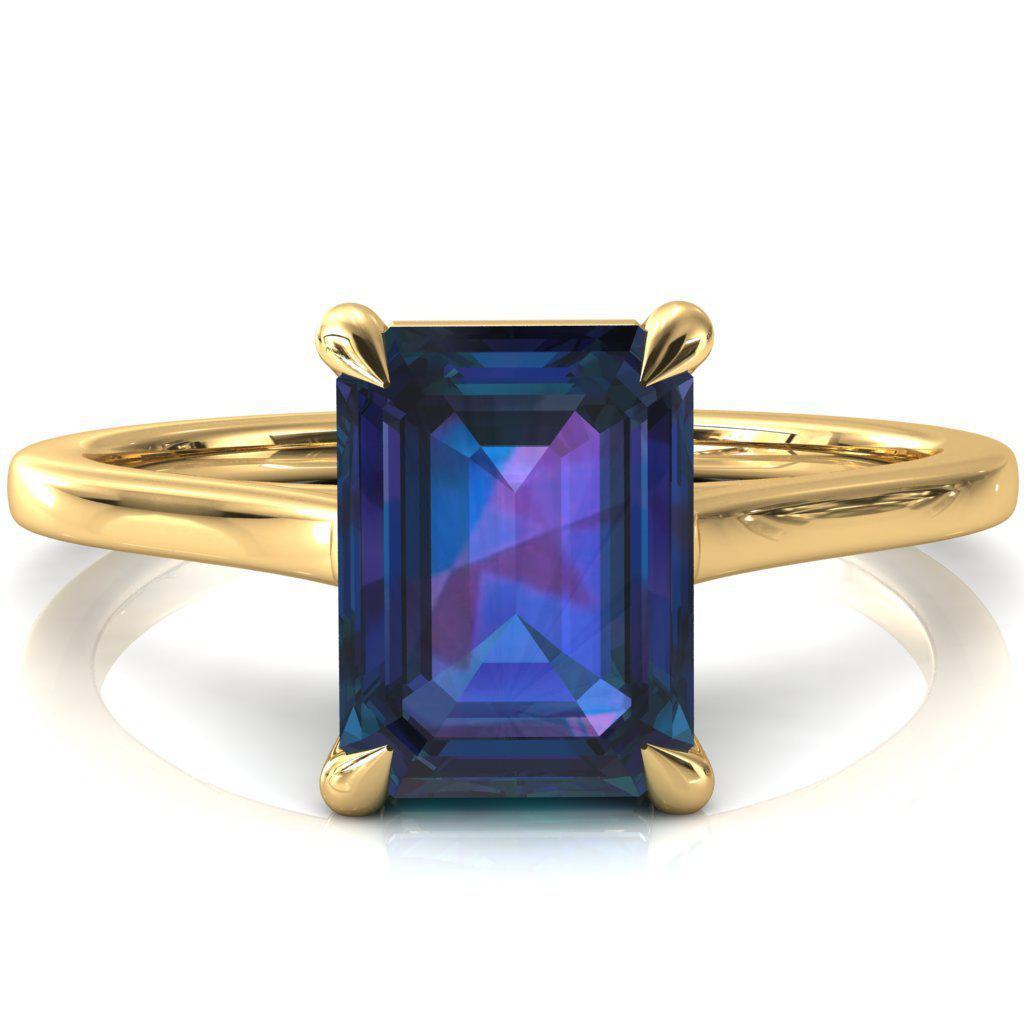 Lizzy Emerald Alexandrite 4 Claw Prong Cathedral Engagement Ring-FIRE & BRILLIANCE