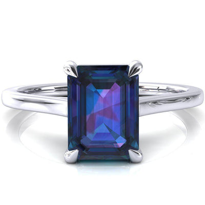 Lizzy Emerald Alexandrite 4 Claw Prong Cathedral Engagement Ring-FIRE & BRILLIANCE