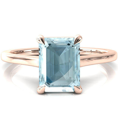 Lizzy Emerald Aqua Blue Spinel 4 Claw Prong Cathedral Engagement Ring-FIRE & BRILLIANCE