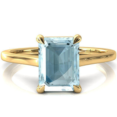 Lizzy Emerald Aqua Blue Spinel 4 Claw Prong Cathedral Engagement Ring-FIRE & BRILLIANCE