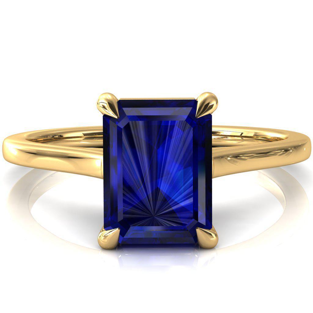 Lizzy Emerald Blue Sapphire 4 Claw Prong Cathedral Engagement Ring-FIRE & BRILLIANCE