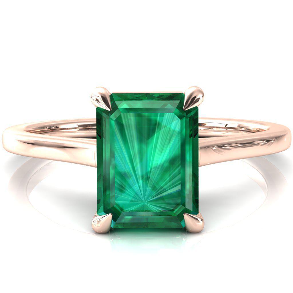 Lizzy Emerald Emerald 4 Claw Prong Cathedral Engagement Ring-FIRE & BRILLIANCE