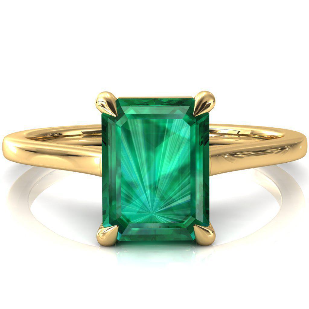 Lizzy Emerald Emerald 4 Claw Prong Cathedral Engagement Ring-FIRE & BRILLIANCE