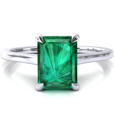 Lizzy Emerald Emerald 4 Claw Prong Cathedral Engagement Ring-FIRE & BRILLIANCE