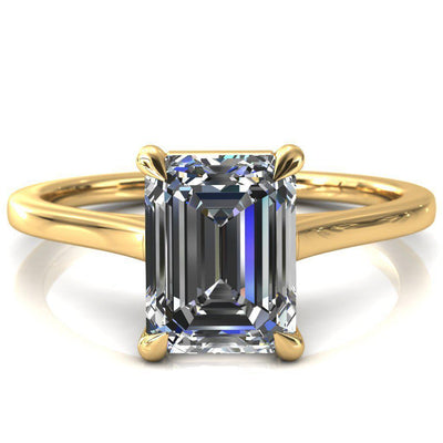 Lizzy Emerald Moissanite 4 Claw Prong Cathedral Engagement Ring-Custom-Made Jewelry-Fire & Brilliance ®