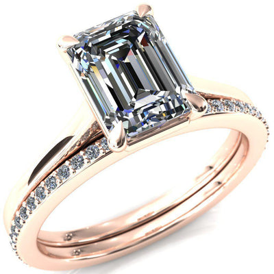 Lizzy Emerald Moissanite 4 Claw Prong Cathedral Engagement Ring-Custom-Made Jewelry-Fire & Brilliance ®