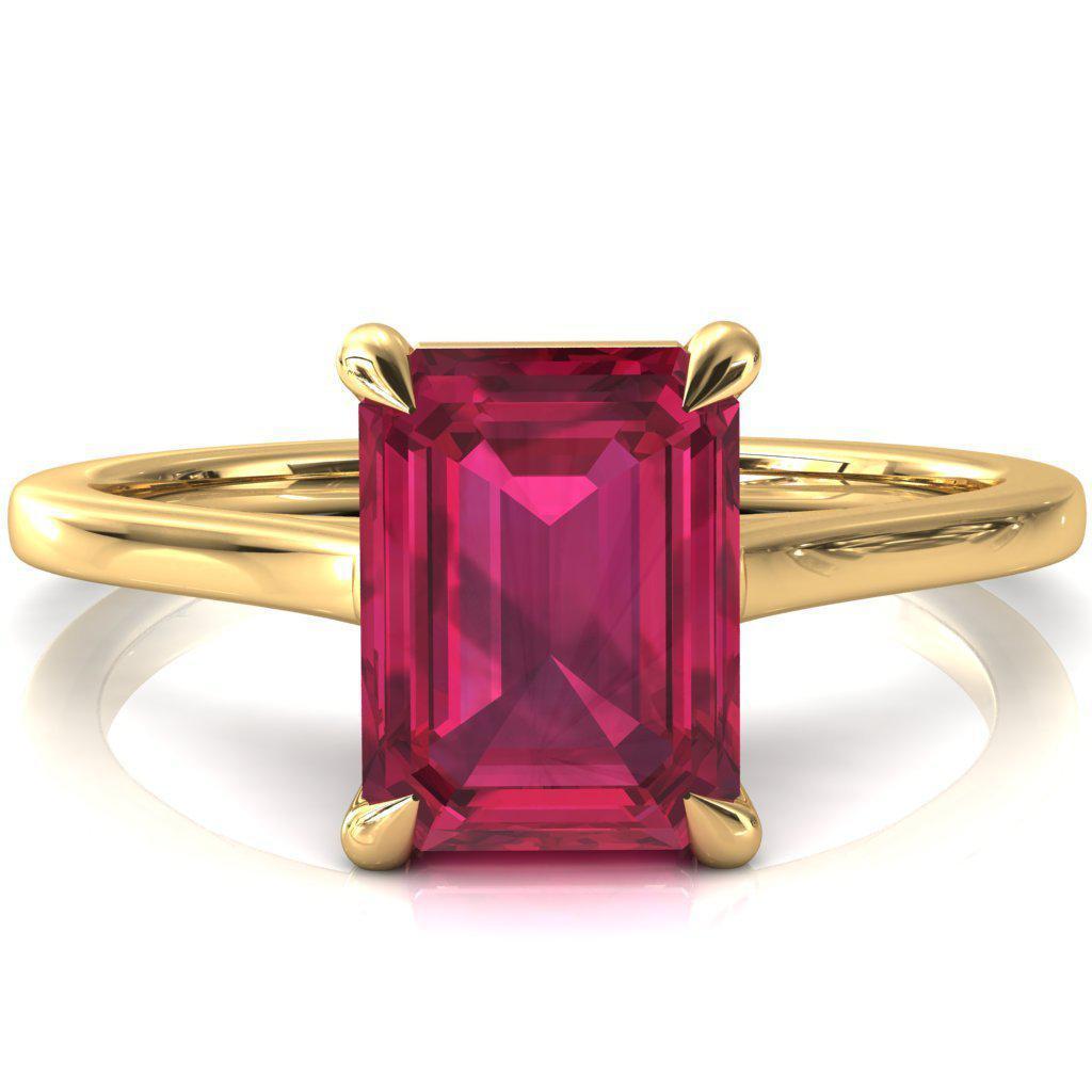 Lizzy Emerald Ruby 4 Claw Prong Cathedral Engagement Ring-FIRE & BRILLIANCE