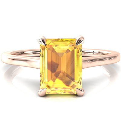 Lizzy Emerald Yellow Sapphire 4 Claw Prong Cathedral Engagement Ring-FIRE & BRILLIANCE