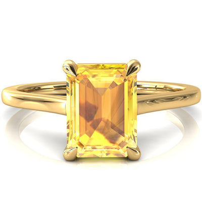 Lizzy Emerald Yellow Sapphire 4 Claw Prong Cathedral Engagement Ring-FIRE & BRILLIANCE