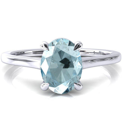 Lizzy Oval Aqua Blue Spinel 4 Claw Prong Cathedral Engagement Ring-FIRE & BRILLIANCE