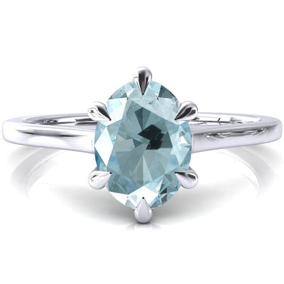 Lizzy Oval Aqua Blue Spinel 6 Claw Prong Cathedral Engagement Ring-FIRE & BRILLIANCE