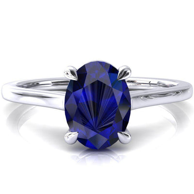 Lizzy Oval Blue Sapphire 4 Claw Prong Cathedral Engagement Ring-FIRE & BRILLIANCE