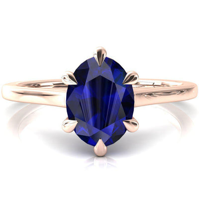 Lizzy Oval Blue Sapphire 6 Claw Prong Cathedral Engagement Ring-FIRE & BRILLIANCE