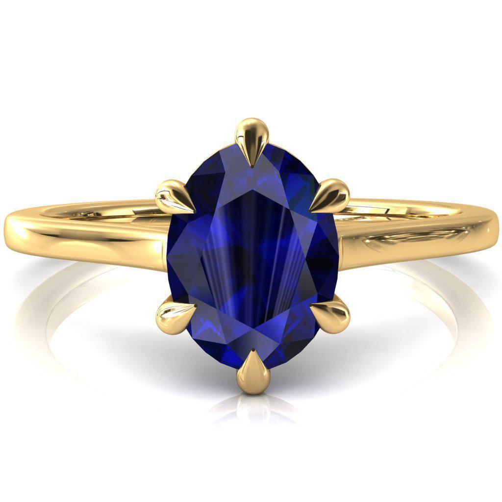 Lizzy Oval Blue Sapphire 6 Claw Prong Cathedral Engagement Ring-FIRE & BRILLIANCE