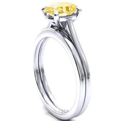 Lizzy Oval Canary Yellow 4 Claw Prong Cathedral Engagement Ring-FIRE & BRILLIANCE