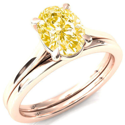 Lizzy Oval Canary Yellow 4 Claw Prong Cathedral Engagement Ring-FIRE & BRILLIANCE