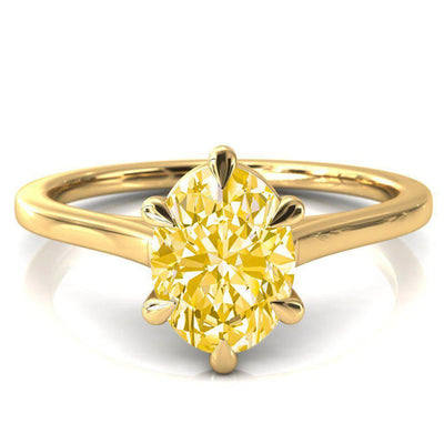 Lizzy Oval Canary Yellow 6 Claw Prong Cathedral Engagement Ring-FIRE & BRILLIANCE