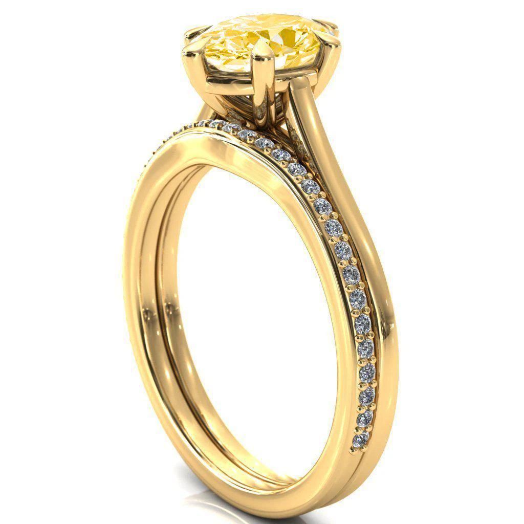 Lizzy Oval Canary Yellow 6 Claw Prong Cathedral Engagement Ring-FIRE & BRILLIANCE